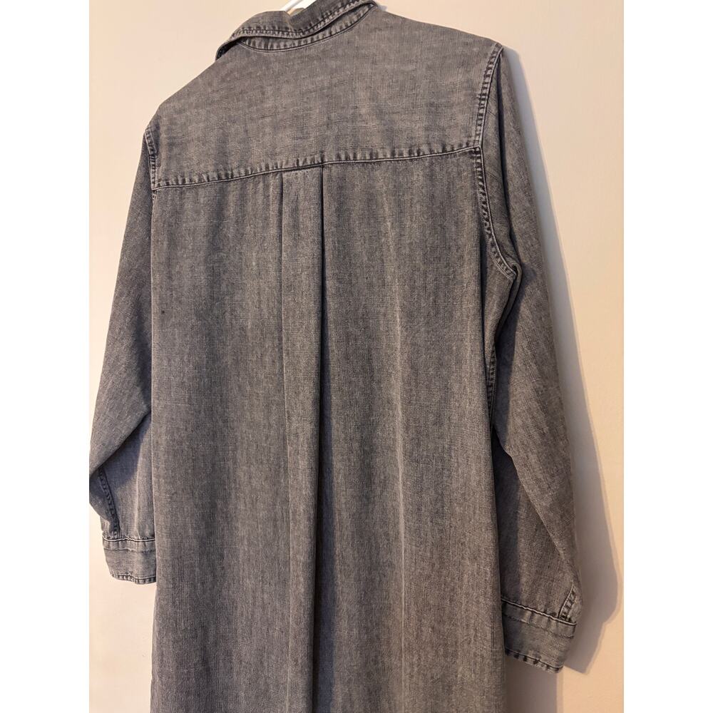 Frank & Eileen Womens M Black Denim Maxi Shirt Dress Button Down Raw Hem - Picture 10 of 13